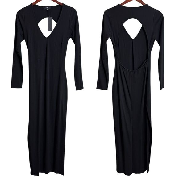 Lulus Just Like Magic Black Backless Bodycon V Neck Midi Dress Size Large NEW - Picture 3 of 16